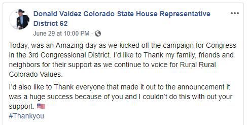 Donald Valdez Facebook announcement
